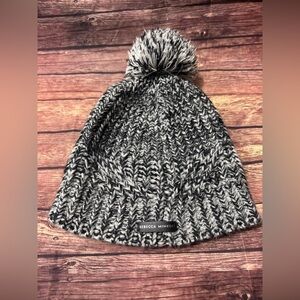 Rebecca Minkoff Marled Beanie Hat With Pom Pom Black/Gray One Size